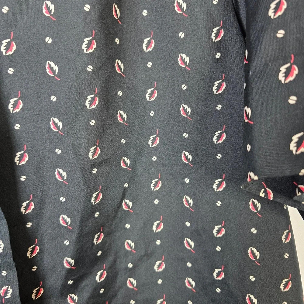 Vintage Caribou Black Floral Print Button Up Short Sleeve Blouse Women's Size XL